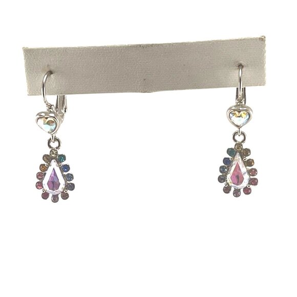 Kirks Folly Swarovski Crystal Leverback Earrings Rainbow Rhinestones Dangle Retr - Picture 11 of 11